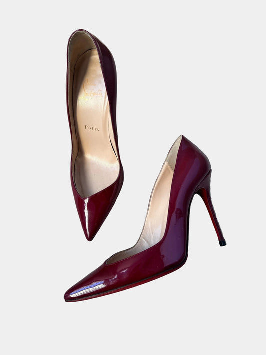 Christian Louboutin Miss Z Burgundy Patent Pumps (Size 37)