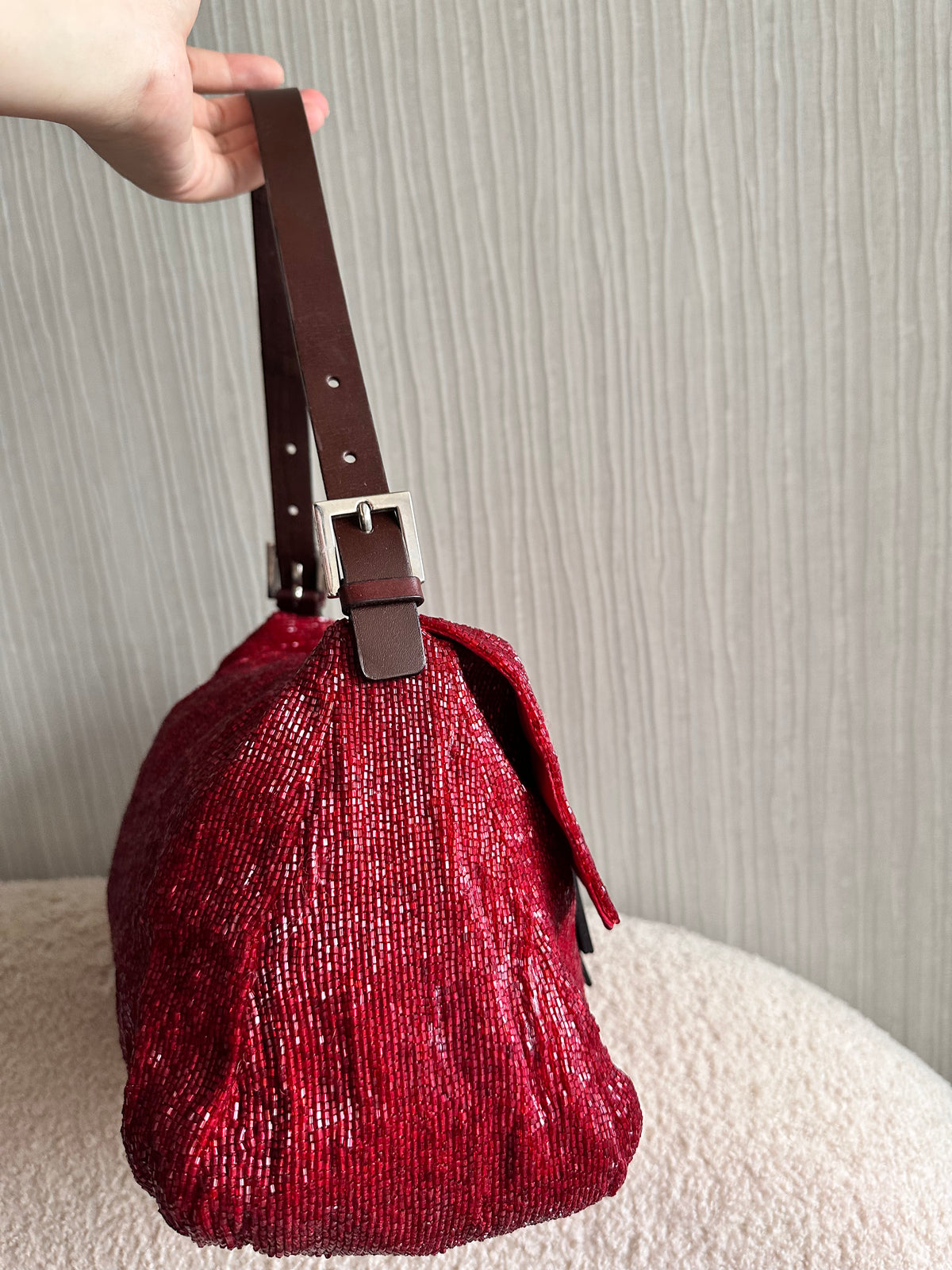 Fendi Red Beaded Sequin Mamma Baguette Archive