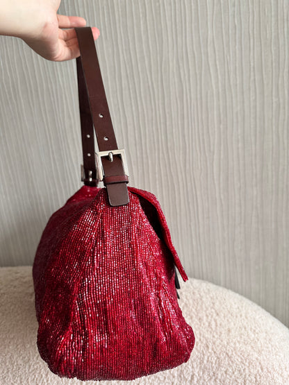 Fendi Red Beaded Sequin Mamma Baguette Archive