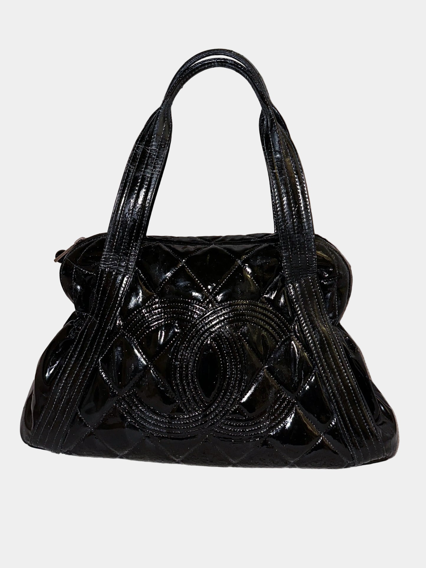 Chanel Large Ligne Bowling Shoulder Tote - Black Patent