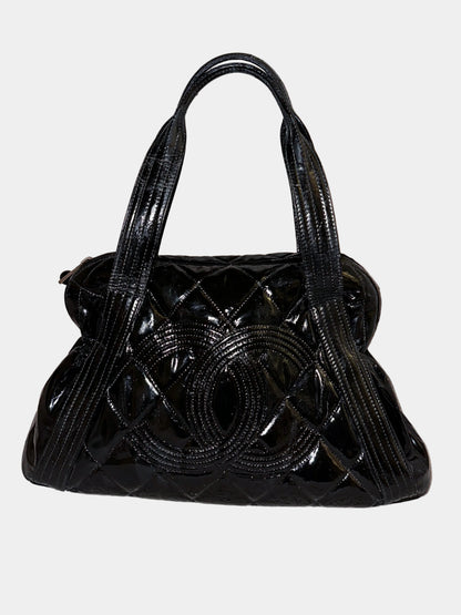 Chanel Large Ligne Bowling Shoulder Tote - Black Patent