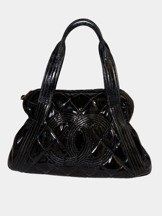 Chanel Large Ligne Bowling Shoulder Tote - Black Patent