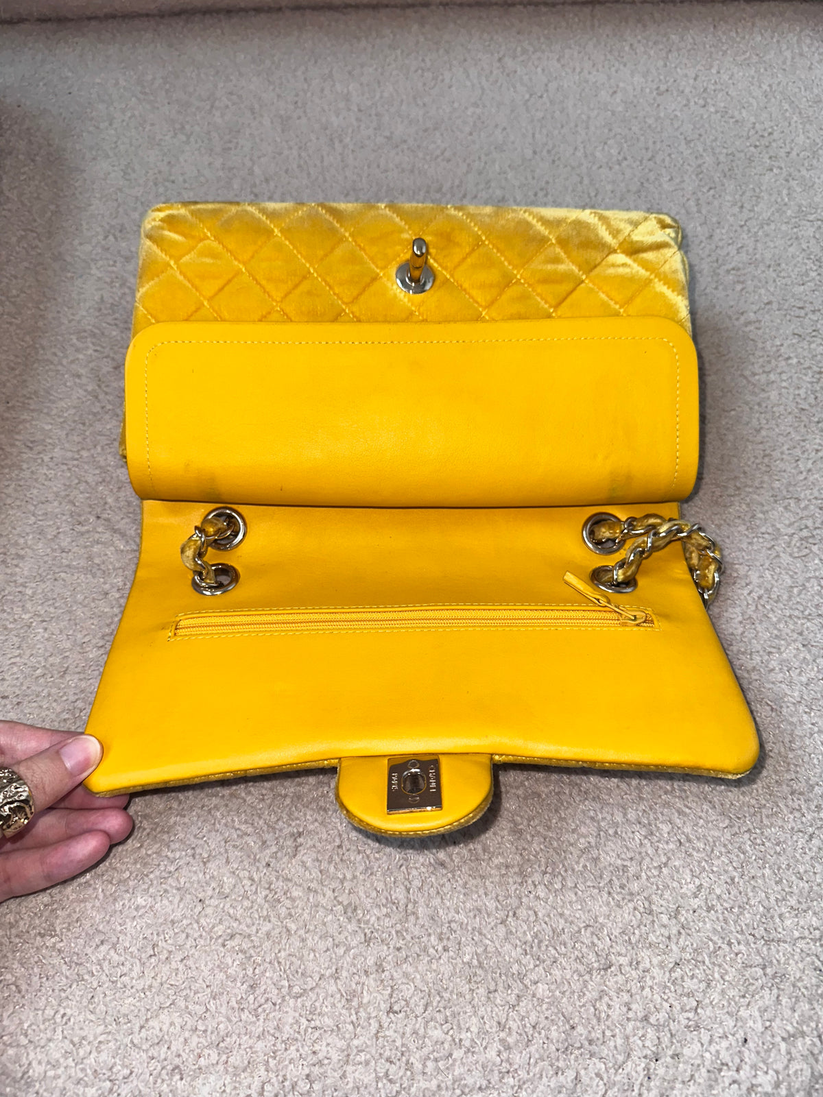 Chanel Medium Classic Flap Yellow Velvet Leather