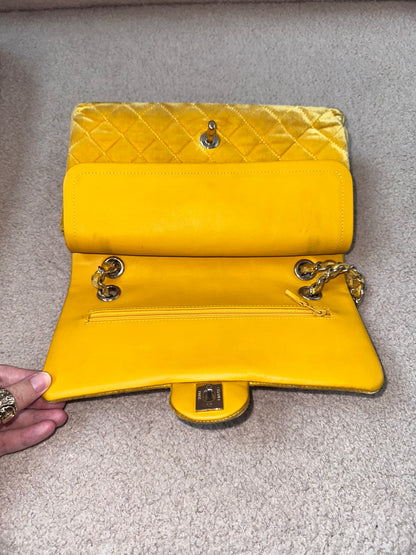 Chanel Medium Classic Flap Yellow Velvet Leather