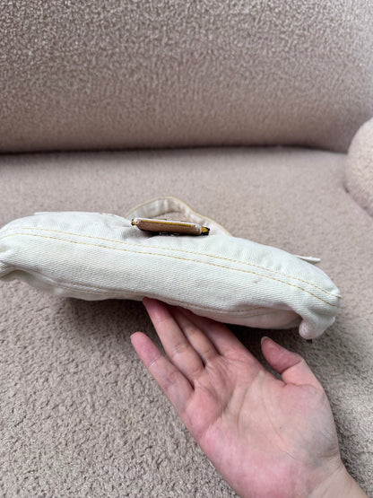 Fendi Yellow Python Trim White Canvas Baguette