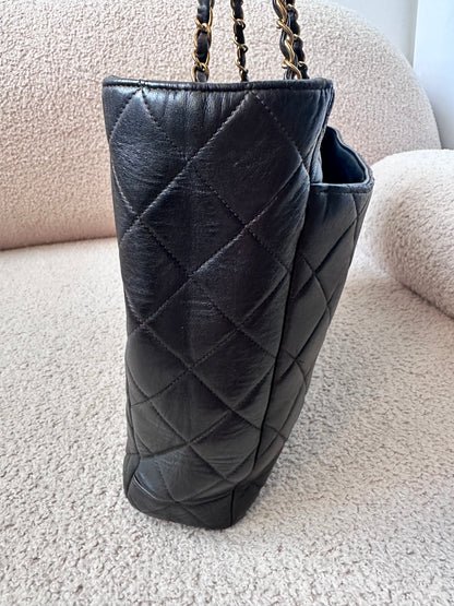 Chanel Black Vintage Quilted Chain Tote Bag 24K Gold Hardware
