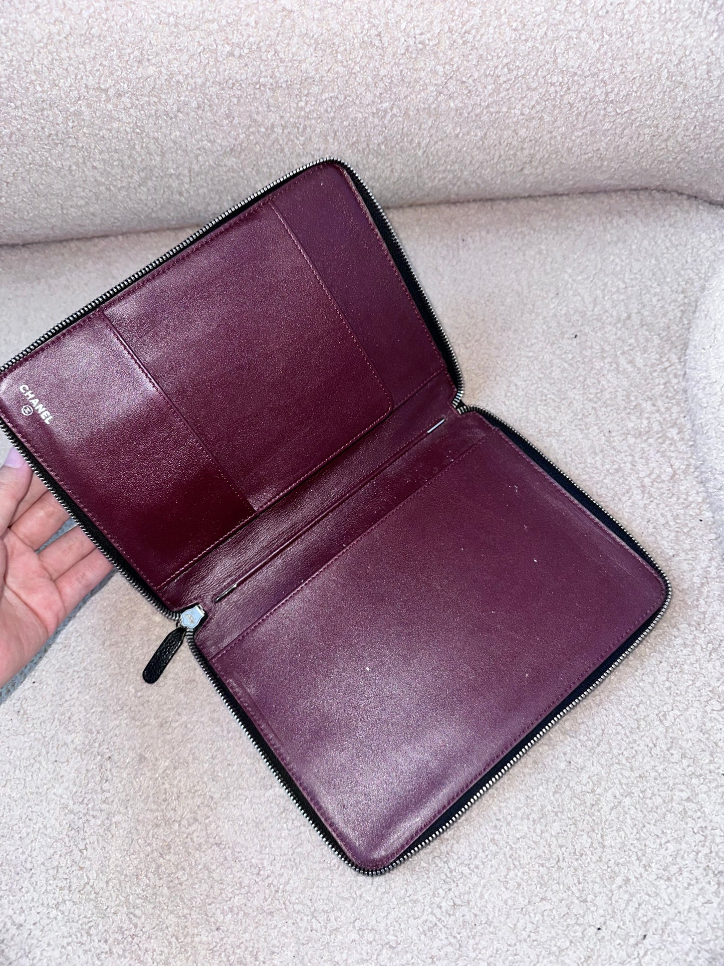 RARE Chanel Caviar Quilted Zip Around Organiser Agenda Large Clutch
