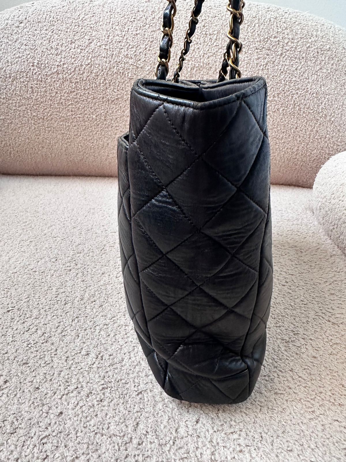 Chanel Black Vintage Quilted Chain Tote Bag 24K Gold Hardware