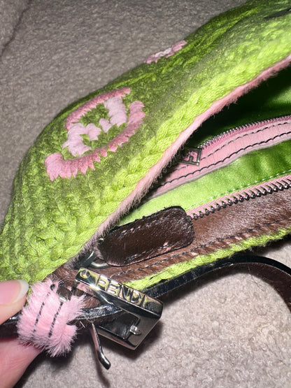 Ultra Rare Fendi Archive Crochet Floral Pony Hair Cow Print Baguette