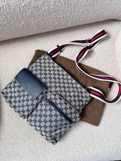 Gucci Canvas Double Pochette Crossbody Messenger Bag