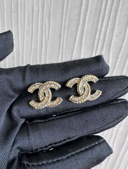 Chanel Large CC Gold Crystal Earrings