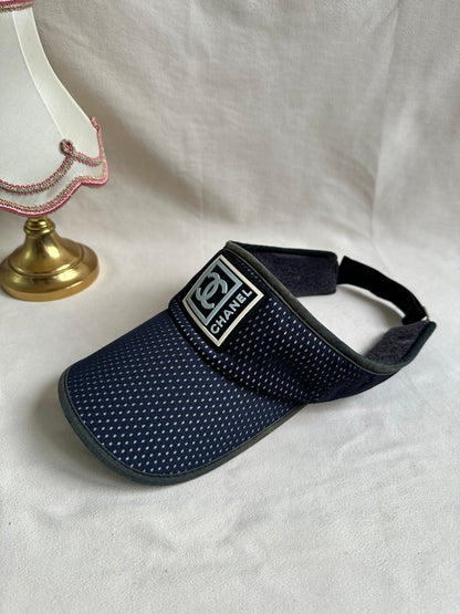 RARE Chanel Tennis CC Sports Visor Hat Cap - Navy Mesh