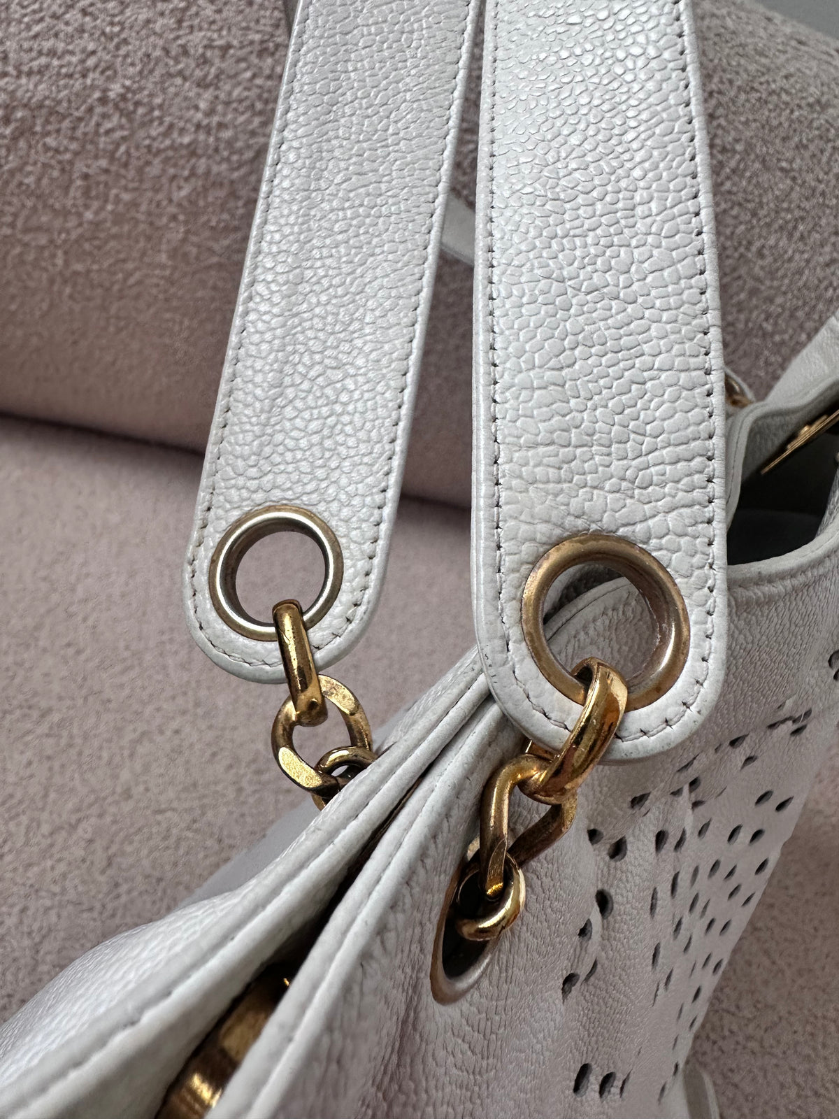 Chanel Caviar Large Perforated CC Shopping Tote Bag
