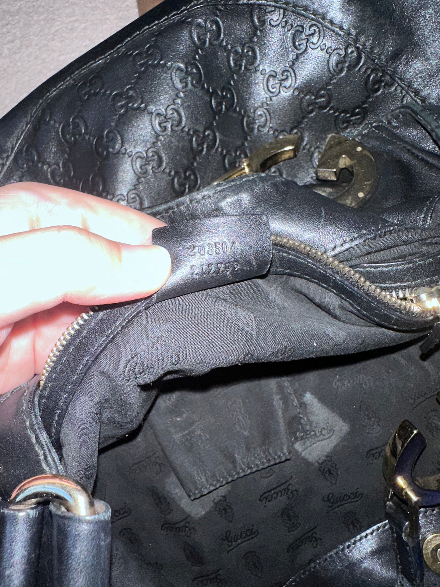 Gucci Guccissima Charlotte Large Hobo Bag with Black / Gold Tone GG Logo