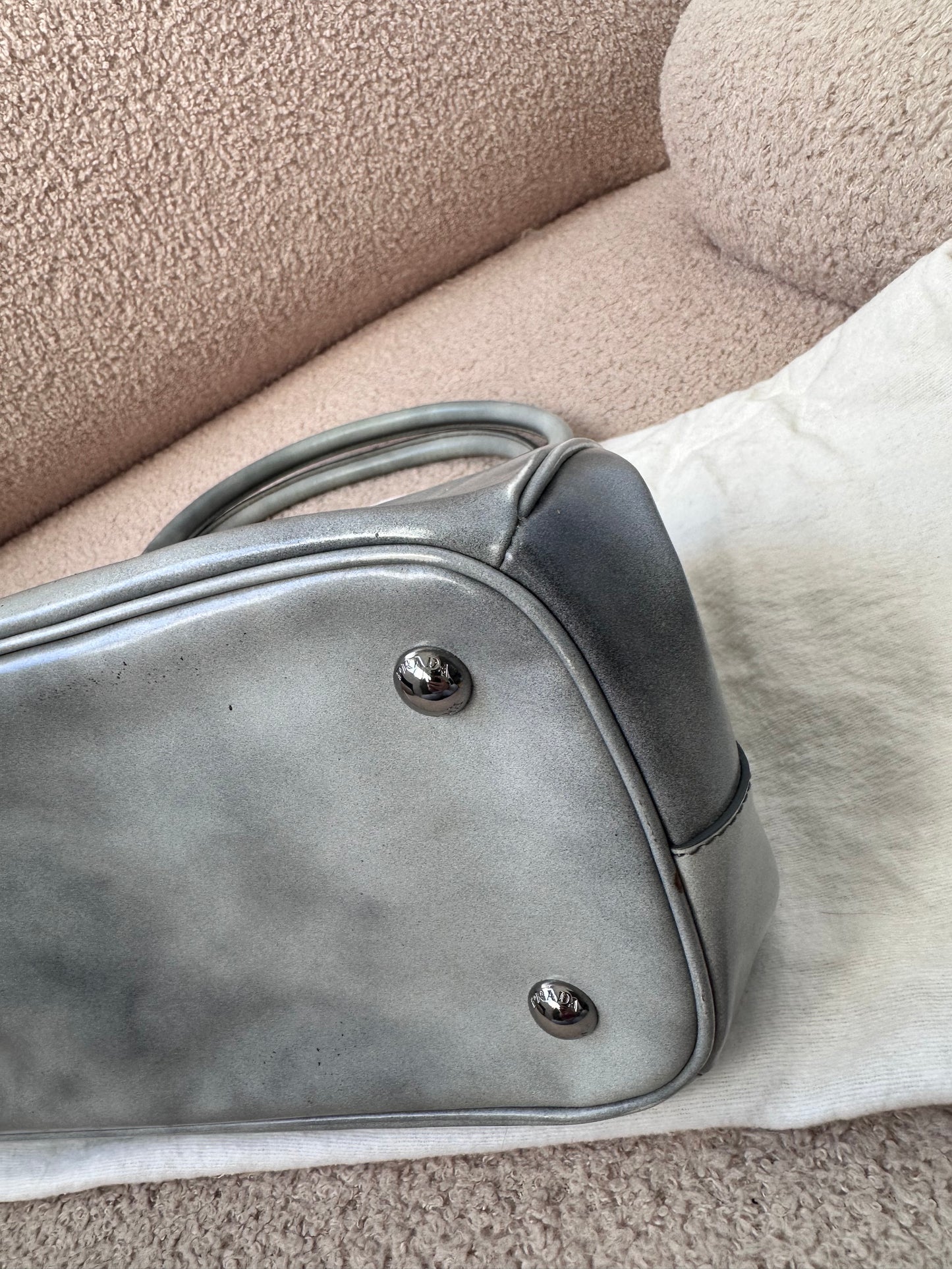 Prada 2012 Grigio Spazzolato Leather Kiss-Lock Frame Satchel Bag