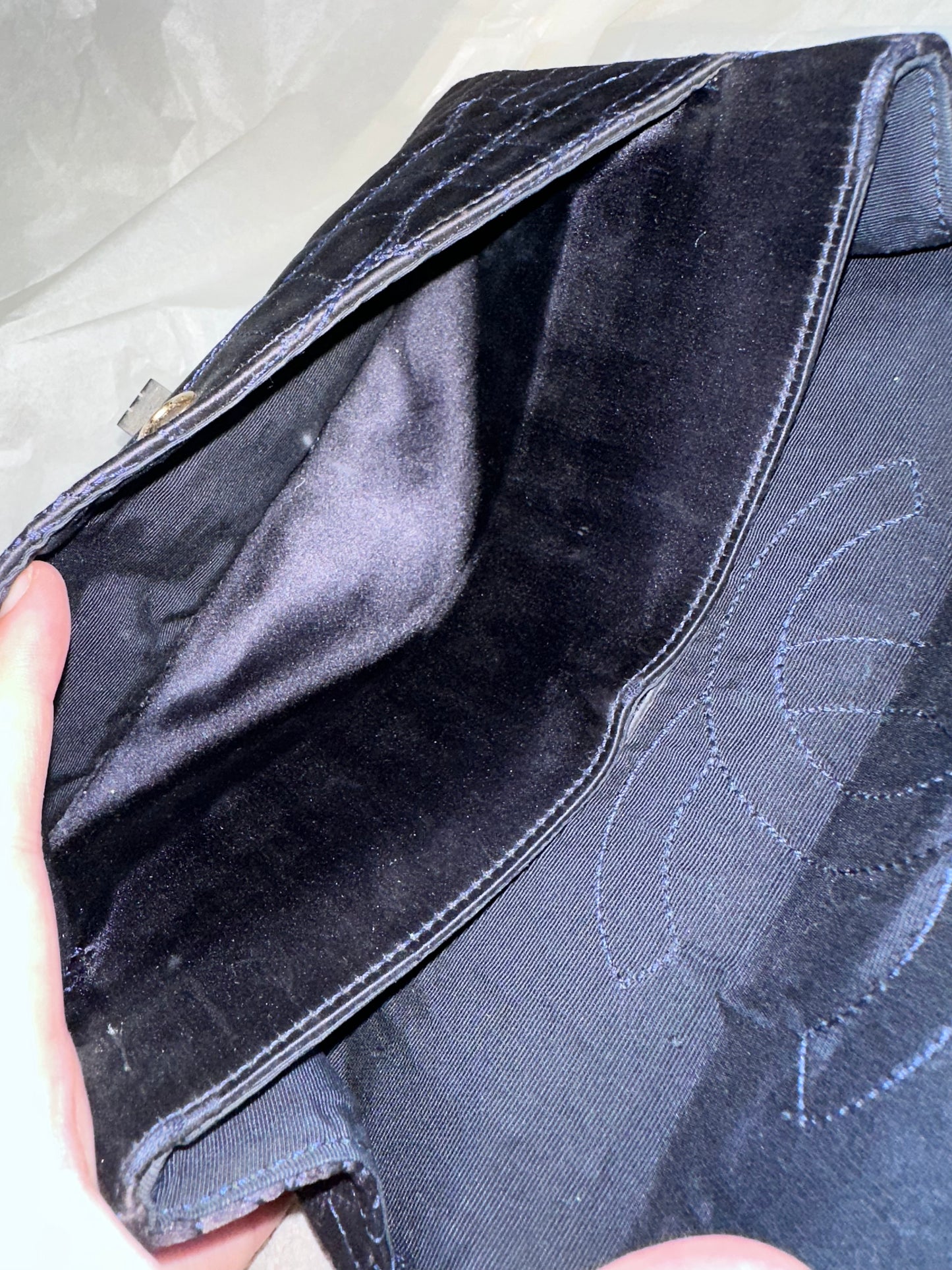 RARE Chanel Croc-Embossed Medium Double Flap 2.55 Reissue - Navy Satin, Fabric