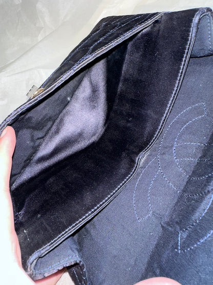 RARE Chanel Croc-Embossed Medium Double Flap 2.55 Reissue - Navy Satin, Fabric