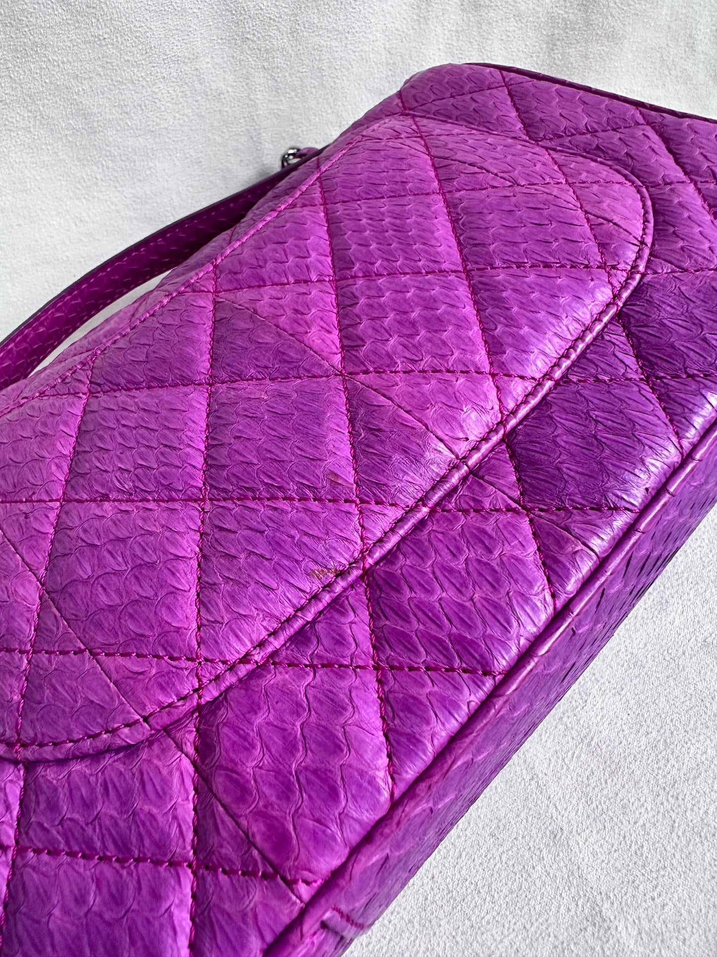 Rare Chanel Jumbo Purple Python Easy Carry Flap Bag