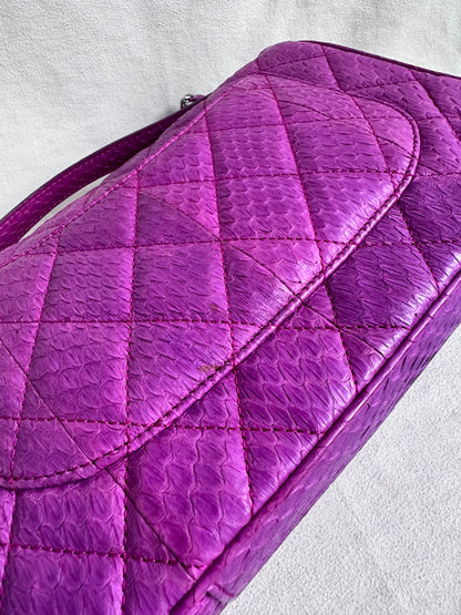 Rare Chanel Jumbo Purple Python Easy Carry Flap Bag