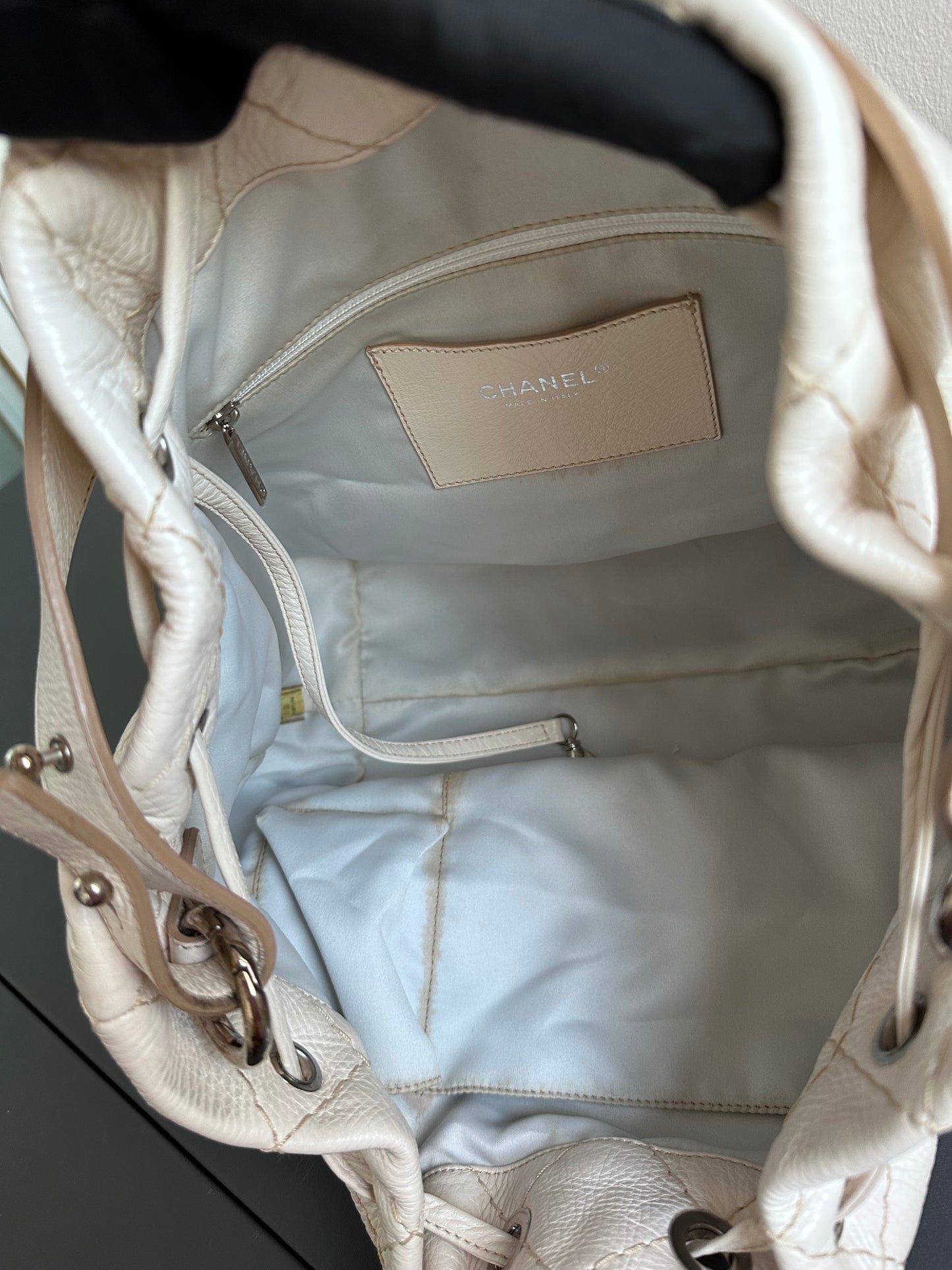 Chanel Maxi Hobo Caviar Bucket Shoulder Bag - Cream Beige / Silver Hardware