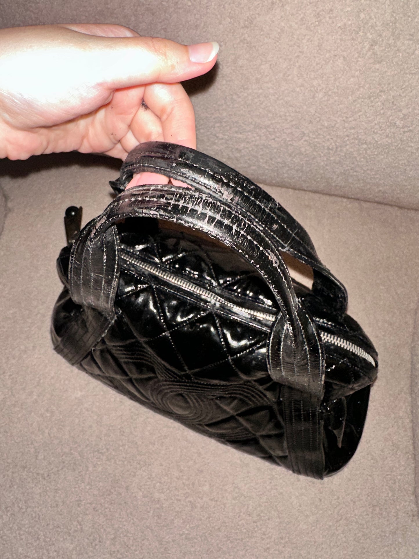 Chanel Large Ligne Bowling Shoulder Tote - Black Patent
