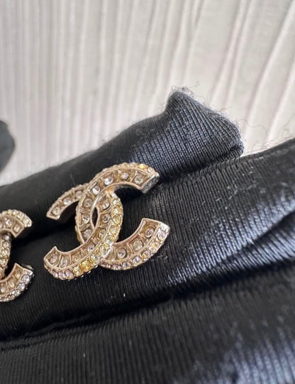Chanel Large CC Gold Crystal Earrings