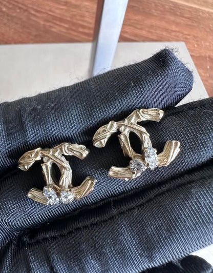 Chanel Gold Crystal CC Earrings