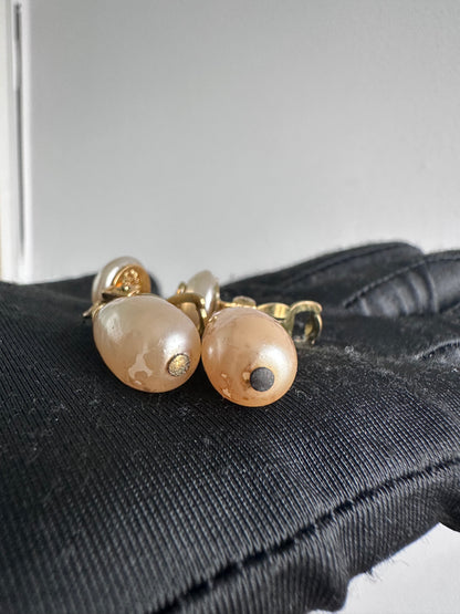 RARE Chanel 1994 Vintage Pearl Dangling Earrings 24K Gold Plated