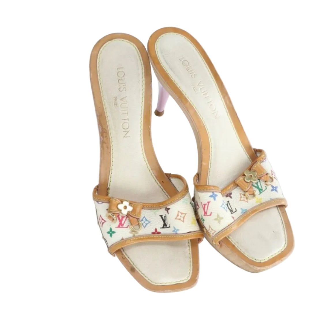 Rare 2003 Louis Vuitton Takashi Murakami White Multicolore Mules sandals