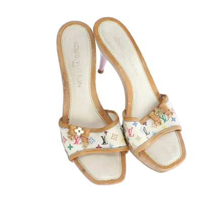 Rare 2003 Louis Vuitton Takashi Murakami White Multicolore Mules sandals