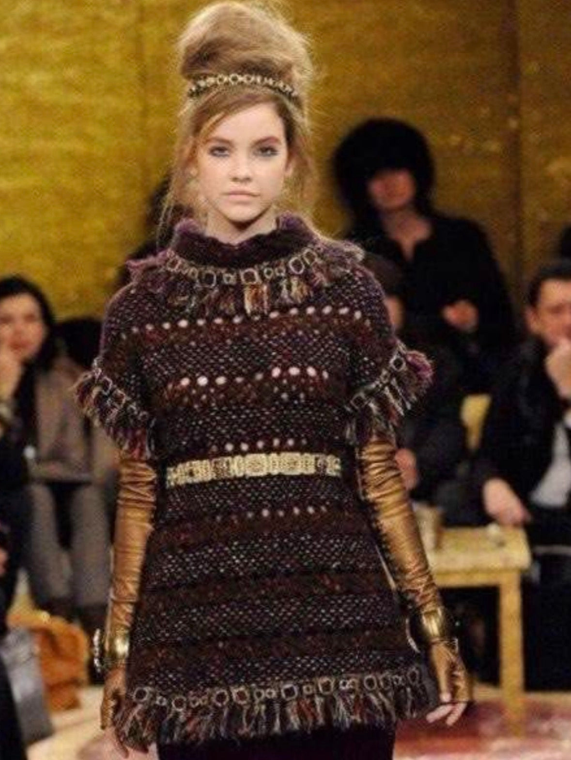 Rare Chanel Egyptian Runway Show Gold Thread Purple Tweed Woven Dress
