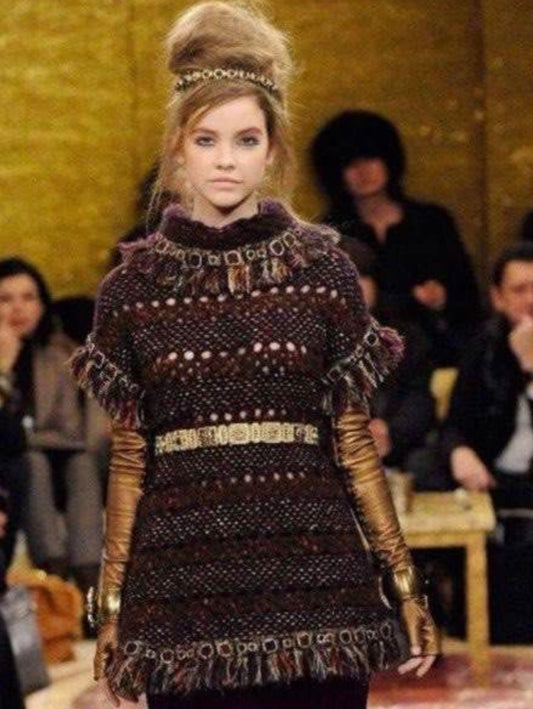 Rare Chanel Egyptian Runway Show Gold Thread Purple Tweed Woven Dress