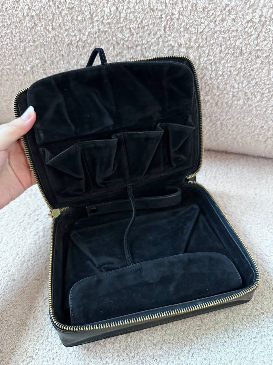 RARE Chanel Vintage Vanity Makeup Zip Case Clutch - 24K Gold Plated Hardware / Black Patent