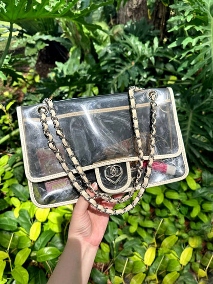 RARE Chanel 2008 Heart Lock PVC Medium Chain Flap Bag