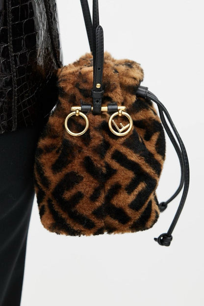 Fendi Mon Tresor FF Monogram Fur Shearling Bucket Bag