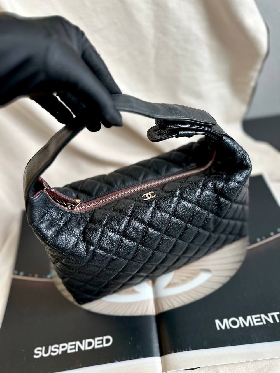 Chanel Caviar Hobo Lunchbox Top Handle Back Silver Hardware