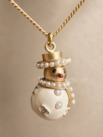 Extremely Rare Chanel c.2005 Snowman Pendant Necklace