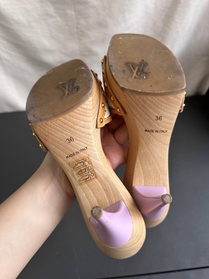 Louis Vuitton 2003 White Takashi Murakami Ribbon Mules Heels