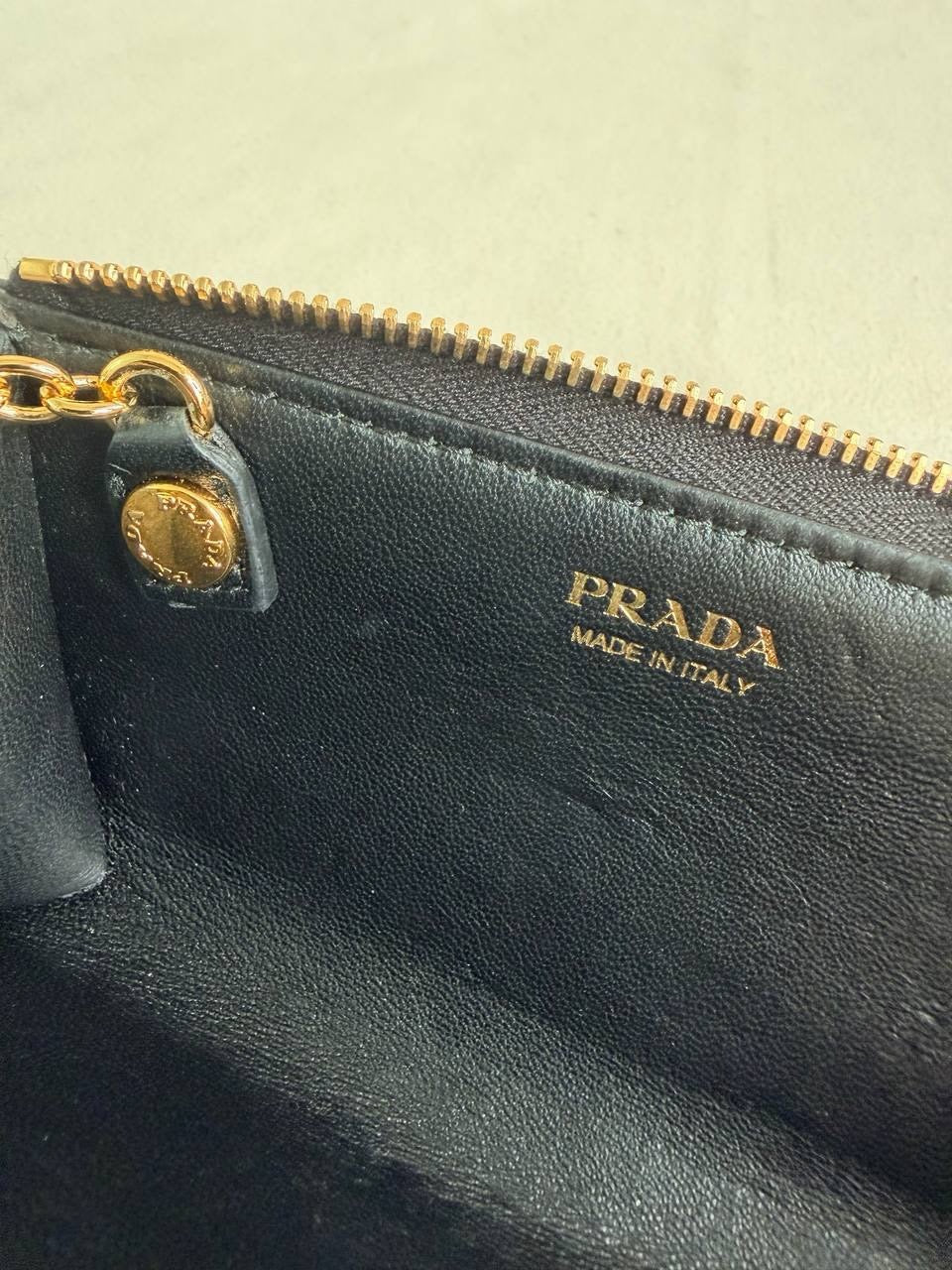 Prada Compact Wallet Key Pouch Black Saffiano