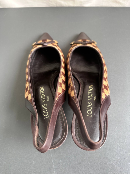Louis Vuitton Vintage Damier Pony Hair Slingback Kitten Heels