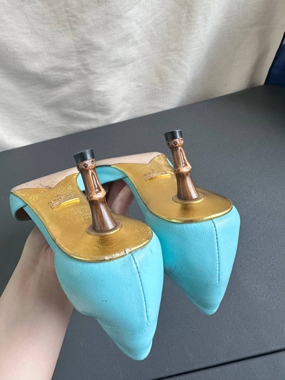 Gucci Turquoise Leather Cherry 45mm Unia Pumps Heels