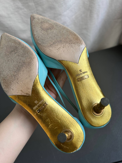 Gucci Turquoise Leather Cherry 45mm Unia Pumps Heels