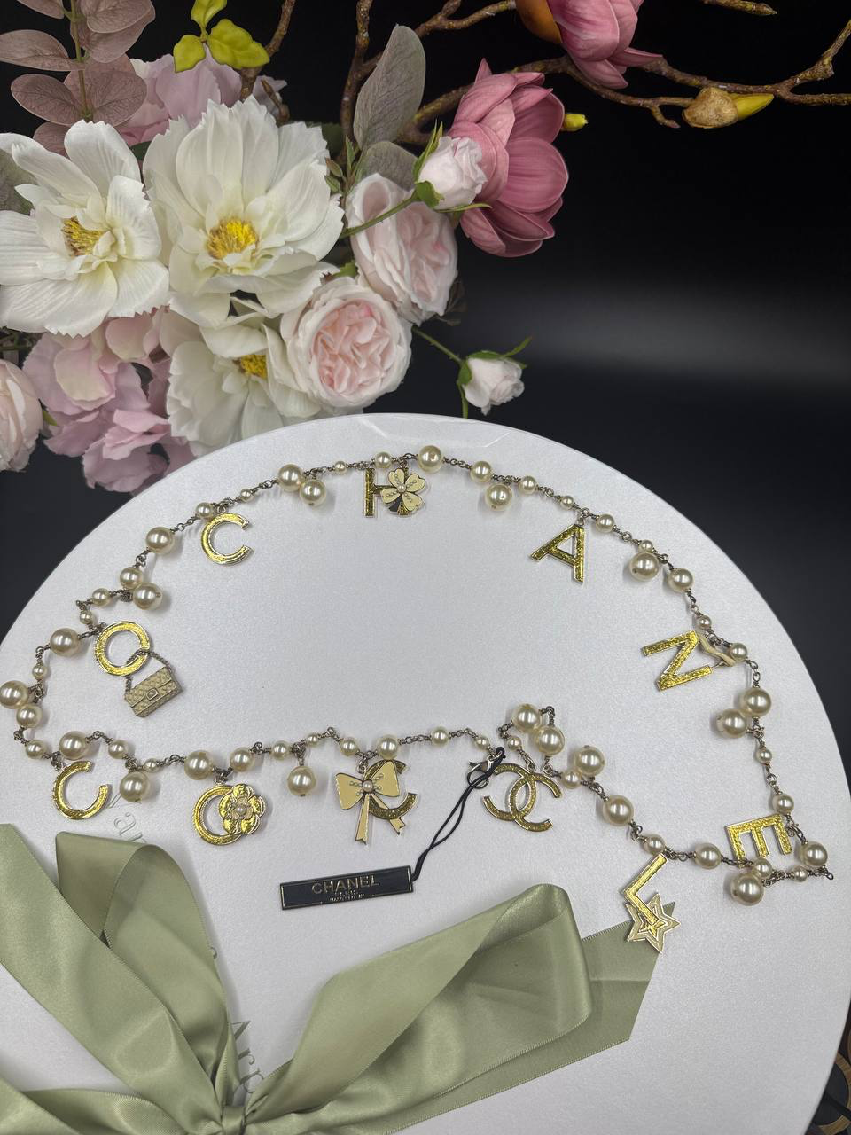 Rare Chanel 2007 Alphabet Logo Icon Charms Long Necklace / Belt