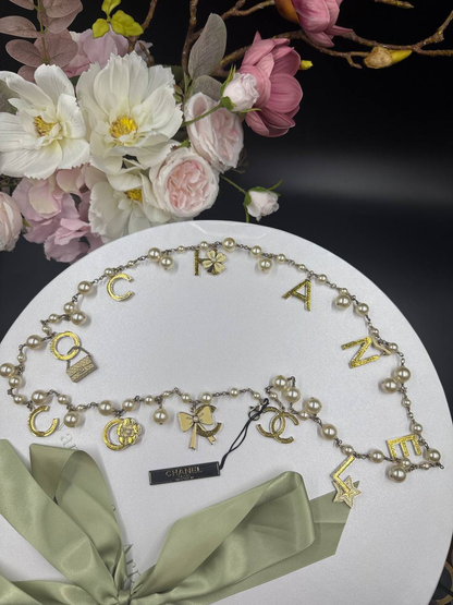 Rare Chanel 2007 Alphabet Logo Icon Charms Long Necklace / Belt