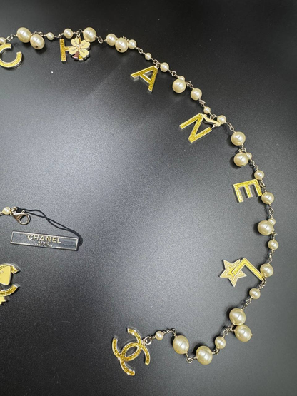 Rare Chanel 2007 Alphabet Logo Icon Charms Long Necklace / Belt