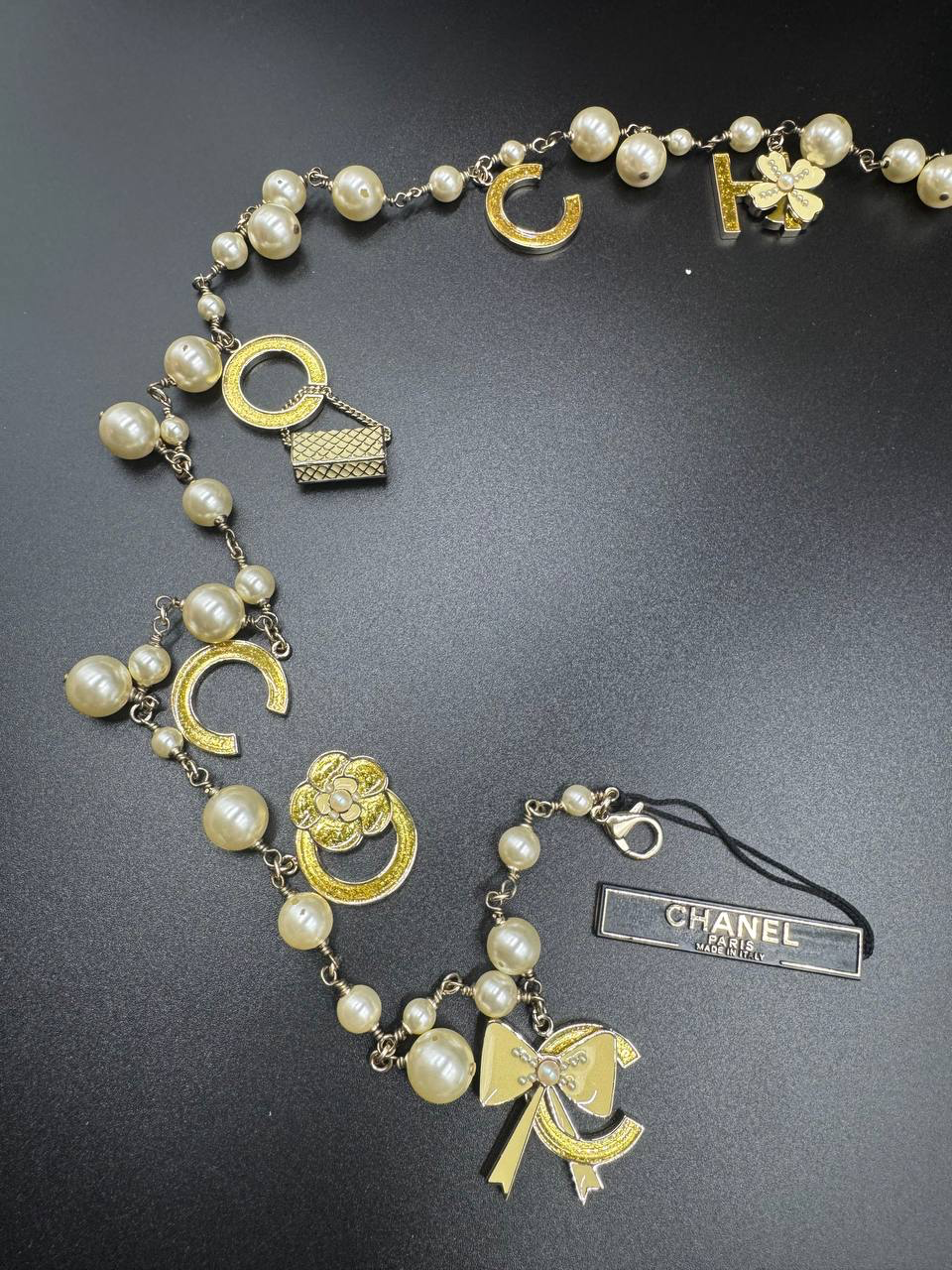Rare Chanel 2007 Alphabet Logo Icon Charms Long Necklace / Belt