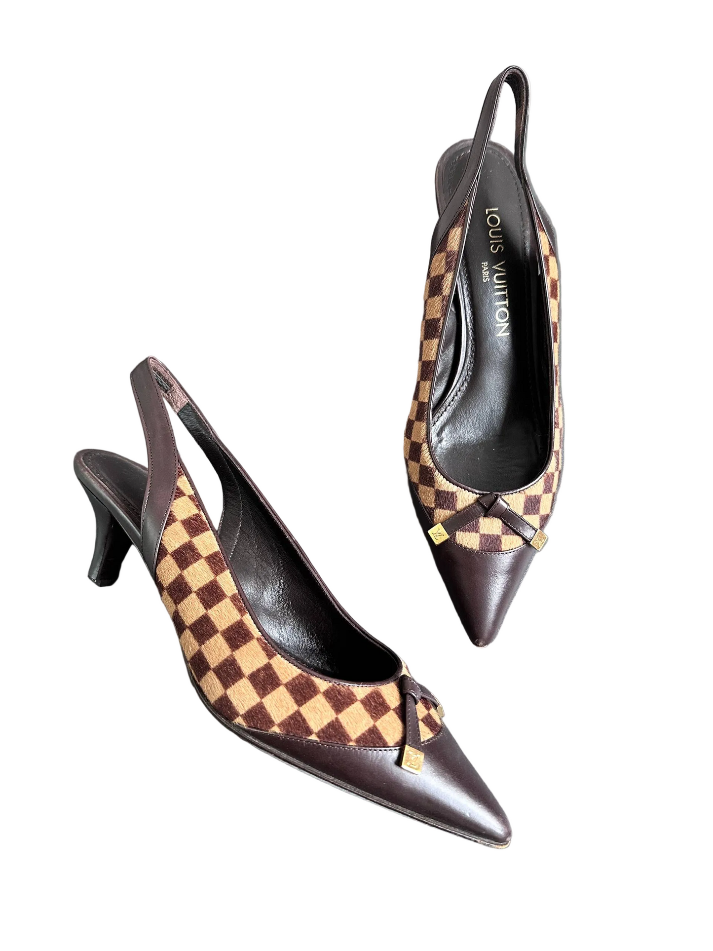 Louis Vuitton Vintage Damier Pony Hair Slingback Kitten Heels
