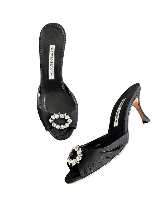 Manolo Blahnik Crystal Black Mules Heels