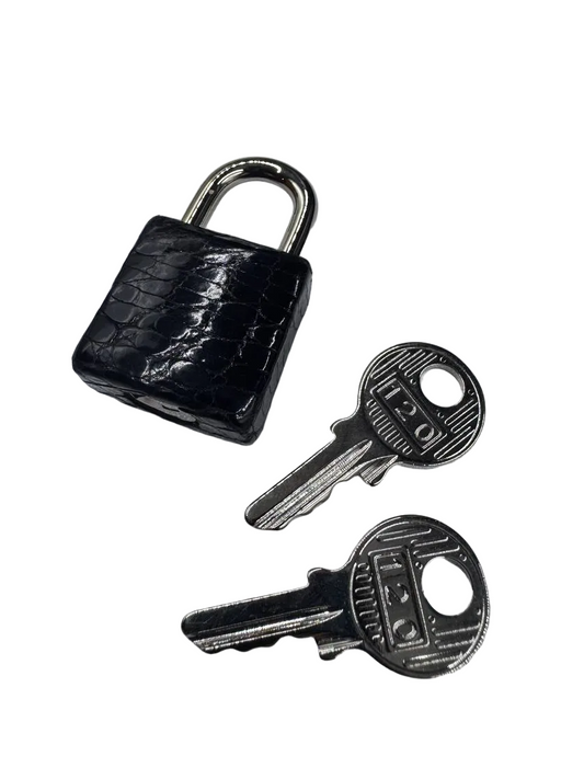 Hermes Noir Shiny Porosus Alligator Croc Palladium Hardware Lock and Keys