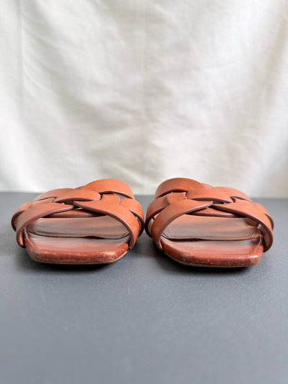 Yves Saint Laurent Tribute Mules in Smooth Leather Amber